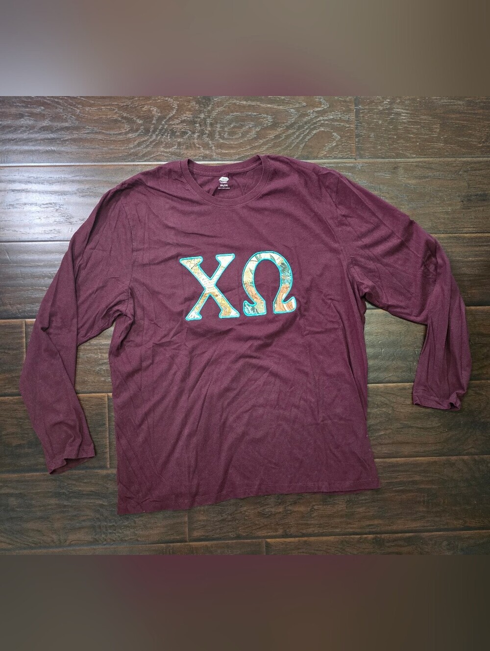 Chi Omega Embroidered Old Navy Maroon Long Sleeved Casual Top XXL - Picture 9 of 9